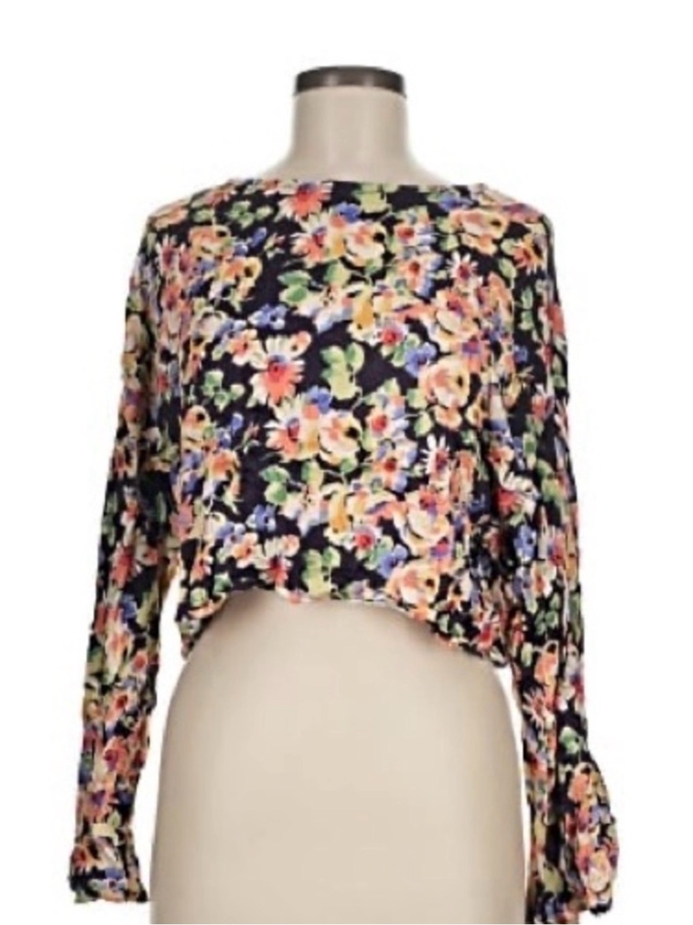 Something Navy Black Multi Floral Long-Sleeve Blouse - Picture 2 of 8